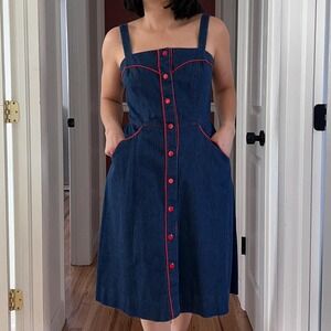 Vintage 70s Denim Western Snap Front Midi Dress
